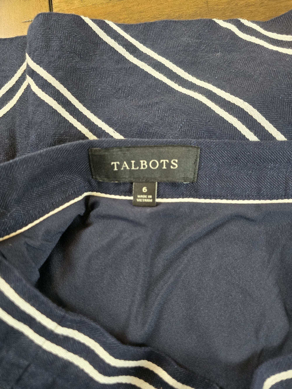 Talbots Dobby-Weave Stripe Midi Skirt Navy White Size 6 - Picture 5 of 11